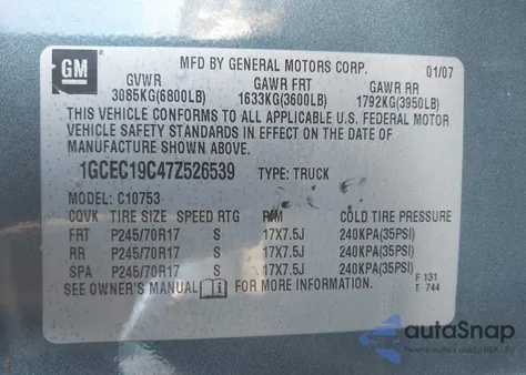 2007 Chevrolet Silverado 1500 Lt1 z USA, uszkodzony, nr VIN 1GCEC19C47Z526539